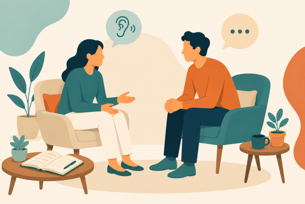 Illustration representing weeks 1-30 of a new manager's role — listening, observing, and building trust