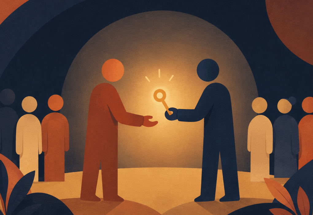 Illustration representing the handoff of leading a team you inherited rather than hired